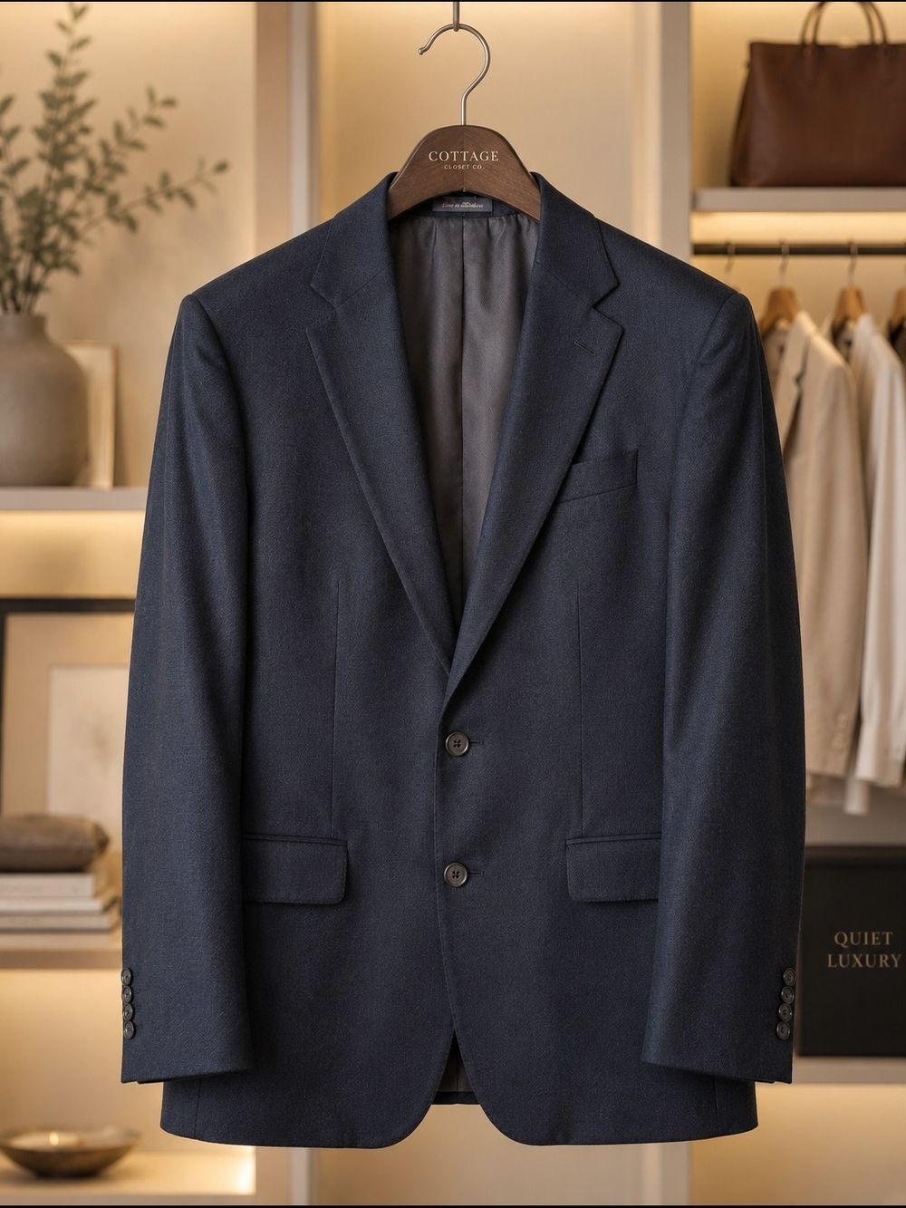 Oscar de la Renta Silk Wool Sport Coat Blazer 44L Navy Luxury Tailored Jacket